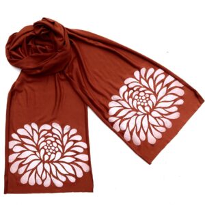 Windsparrow Studio – Botanical Skinny Scarf Collection (white ink): RUST