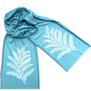 Windsparrow Studio – Botanical Skinny Scarf Collection (white ink): NEW DESIGN! AQUA