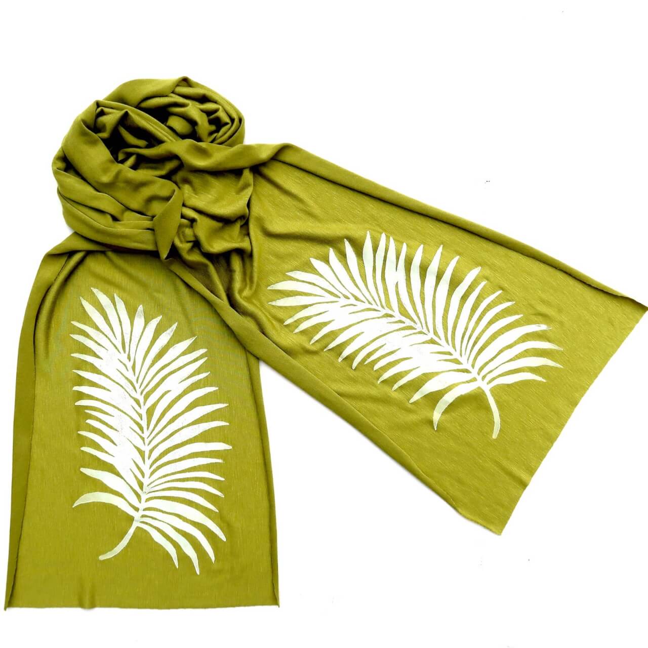 Windsparrow Studio - Botanical Skinny Scarf Collection (white ink): NEW DESIGN GREEN OASIS