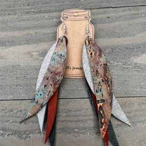 Jill’s Jewels – GREEN COPPER FRINGE FEATHER LEATHER EARRINGS