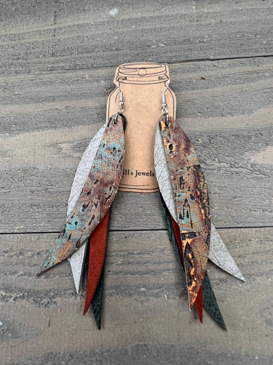 Jill's Jewels - GREEN COPPER FRINGE FEATHER LEATHER EARRINGS
