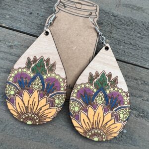 Jill’s Jewels – Boho Flower Engraved Hand painted Wood Earrings