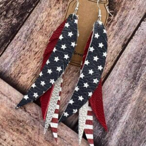 Jill’s Jewels – RED WHITE & BLUE USA STACKED FRINGE FEATHER EARRINGS