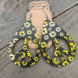 Jill’s Jewels – Peace Sign Yellow Black Daisy Acrylic Earrings