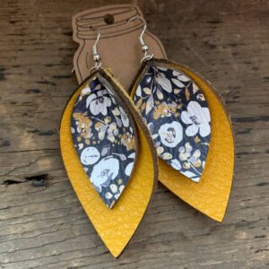 Jill’s Jewels – Mustard and Blue Poppy Double Layered Leather Earrings