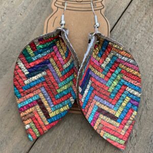 Jill’s Jewels – Rainbow Stitched Chevron Leather Earrings