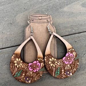Jill’s Jewels – Floral Engraved Hand painted Wood Earrings