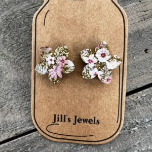 Jill’s Jewels – Gold Boho Pink Acrylic Floral Stud Earrings