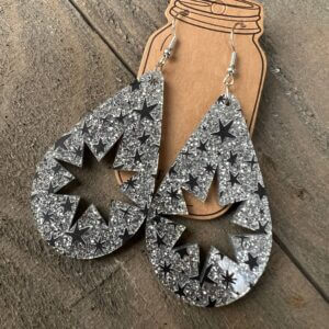 Jill’s Jewels – Star Silver Glitter Holiday Teardrop Acrylic Earrings