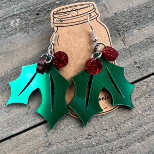 Jill’s Jewels – Holly and Berries Christmas Holiday Acrylic Earrings