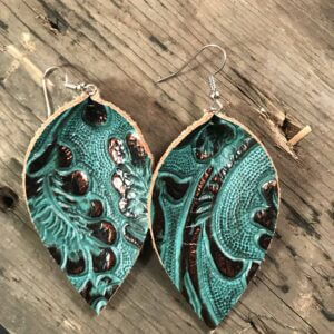 Jill’s Jewels – Teal and Copper Leather Earrings