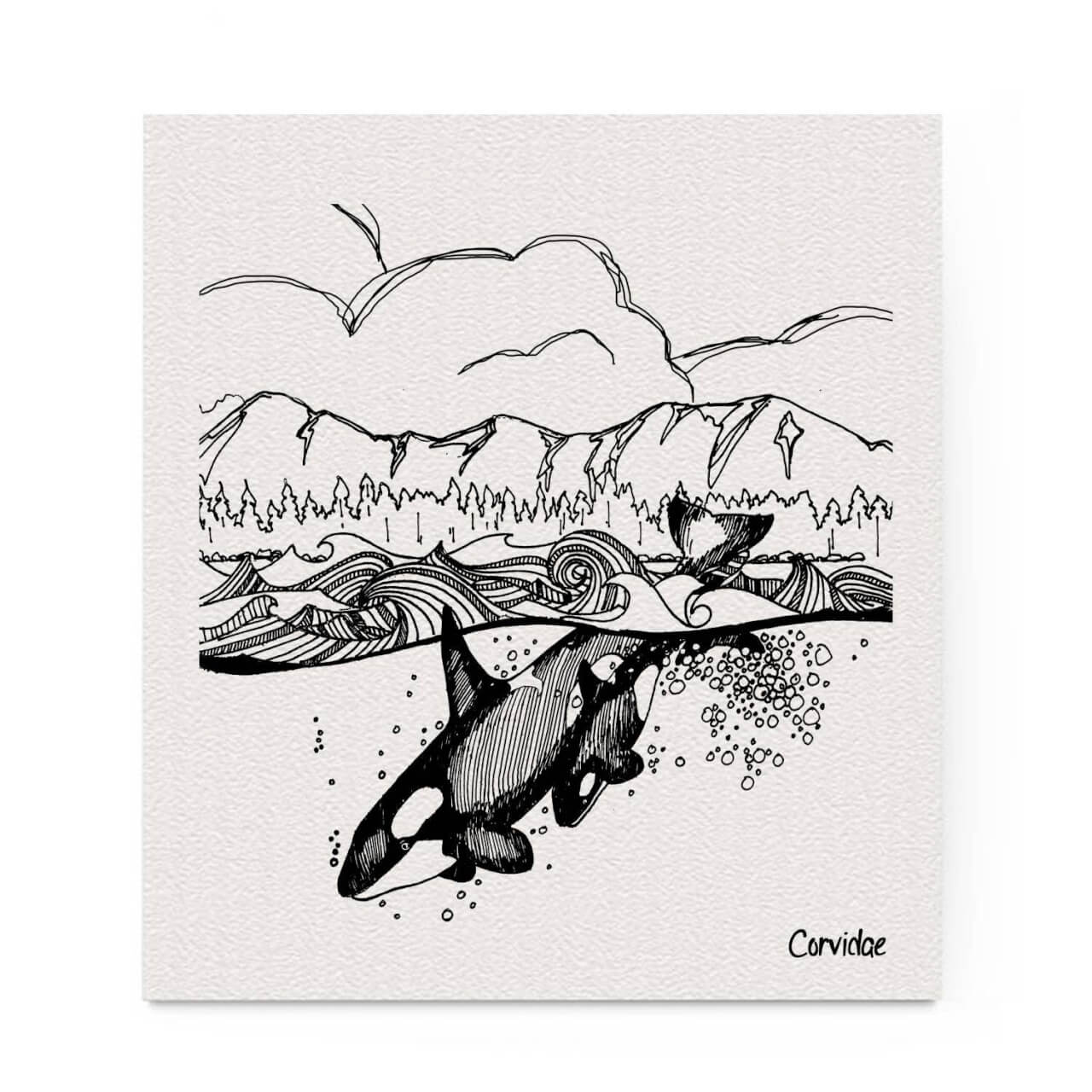 Corvidae Orca Swedish Dishcloth - PNW Orcas