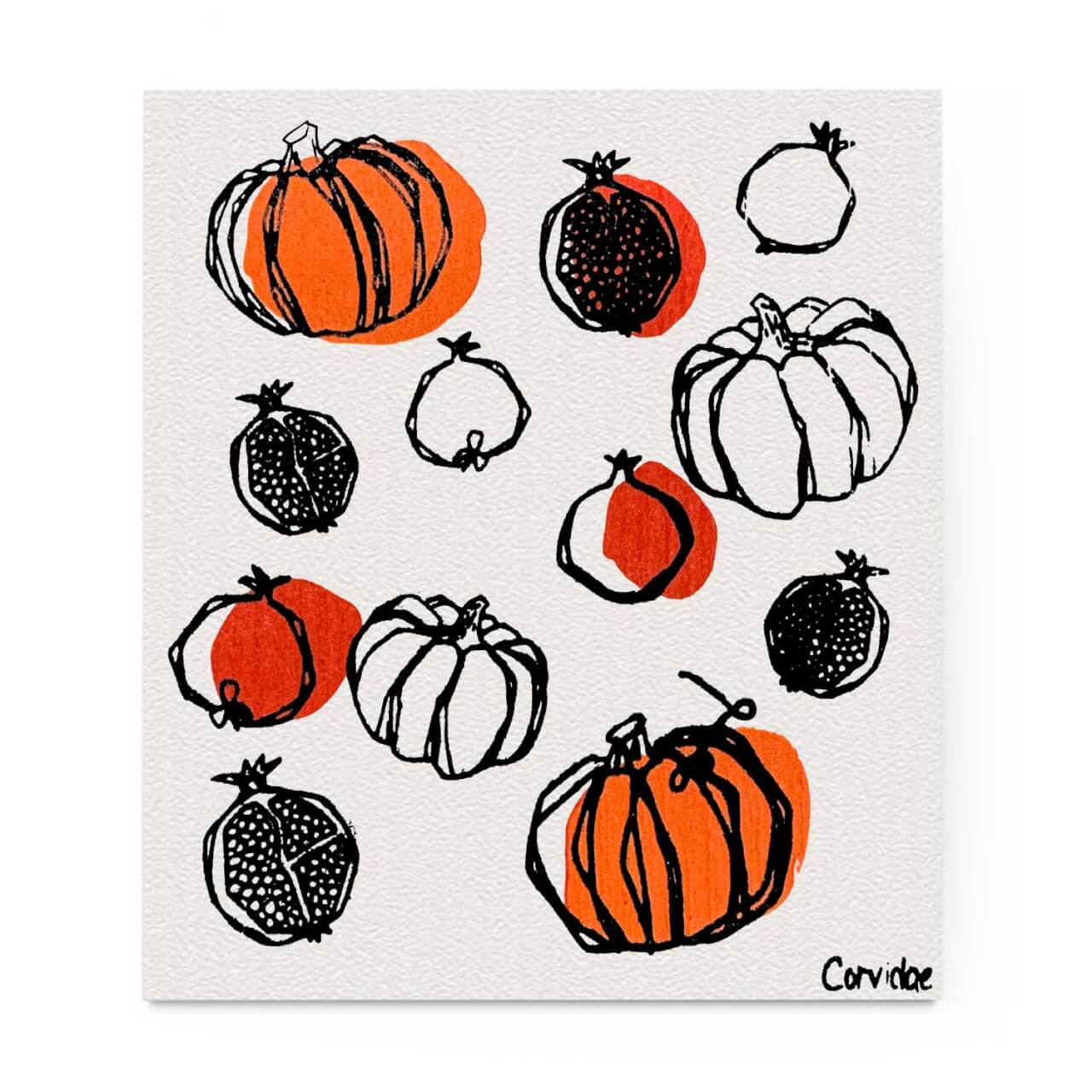 Corvidae Pumpkins Swedish Dishcloth - Fall Decor