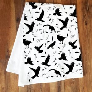 Corvidae Crows and Flowers Tea Towel