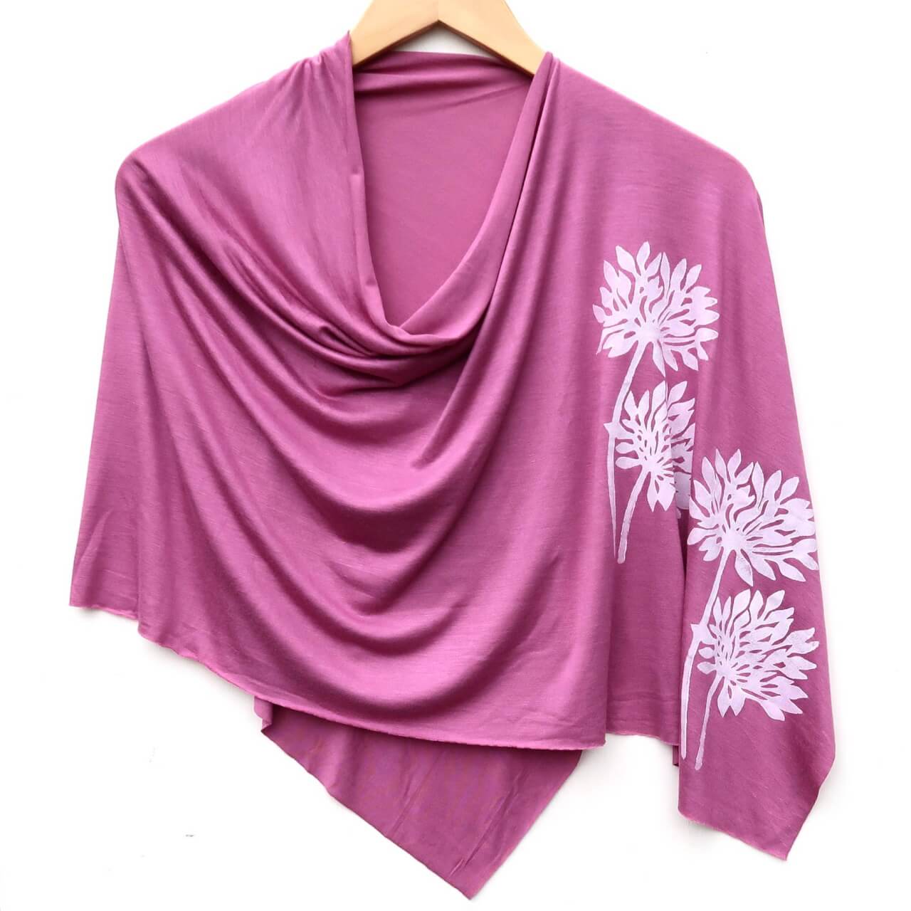 Windsparrow Studio - Allium Poncho (white ink) Lightweight summer wrap, boho