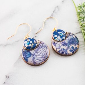 No Man’s Land – Blue + White Floral Double Circle Earrings