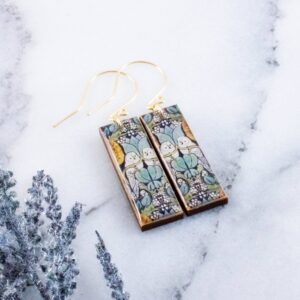 No Man’s Land – Art Nouveau Owl Rectangle Earrings