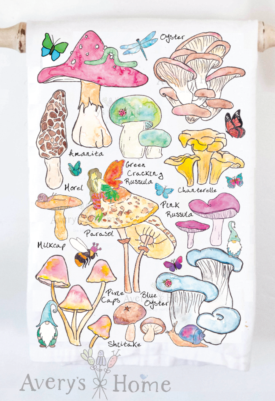 Avery's Home - Mushroom & Gnome Garden Kitchen Towel