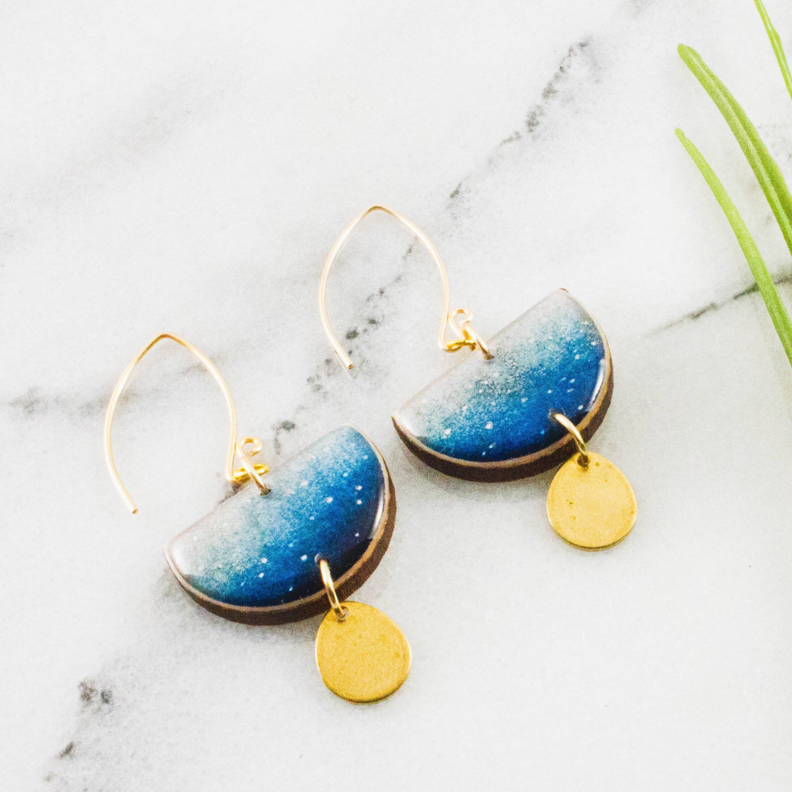 No Man's Land - Blue Ombre Half Circle Raindrop Earrings