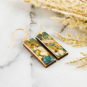 No Man’s Land – Japanese Teal Crane Rectangle Earrings