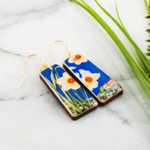 No Man’s Land – Vintage Daffodil Tapered Rectangle Earrings
