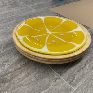 Fused Glass Citrus on wood base by George Way