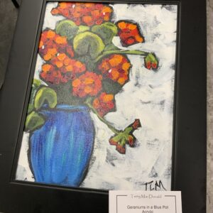 Terry MacDonald-Geraniums in Blue Pot