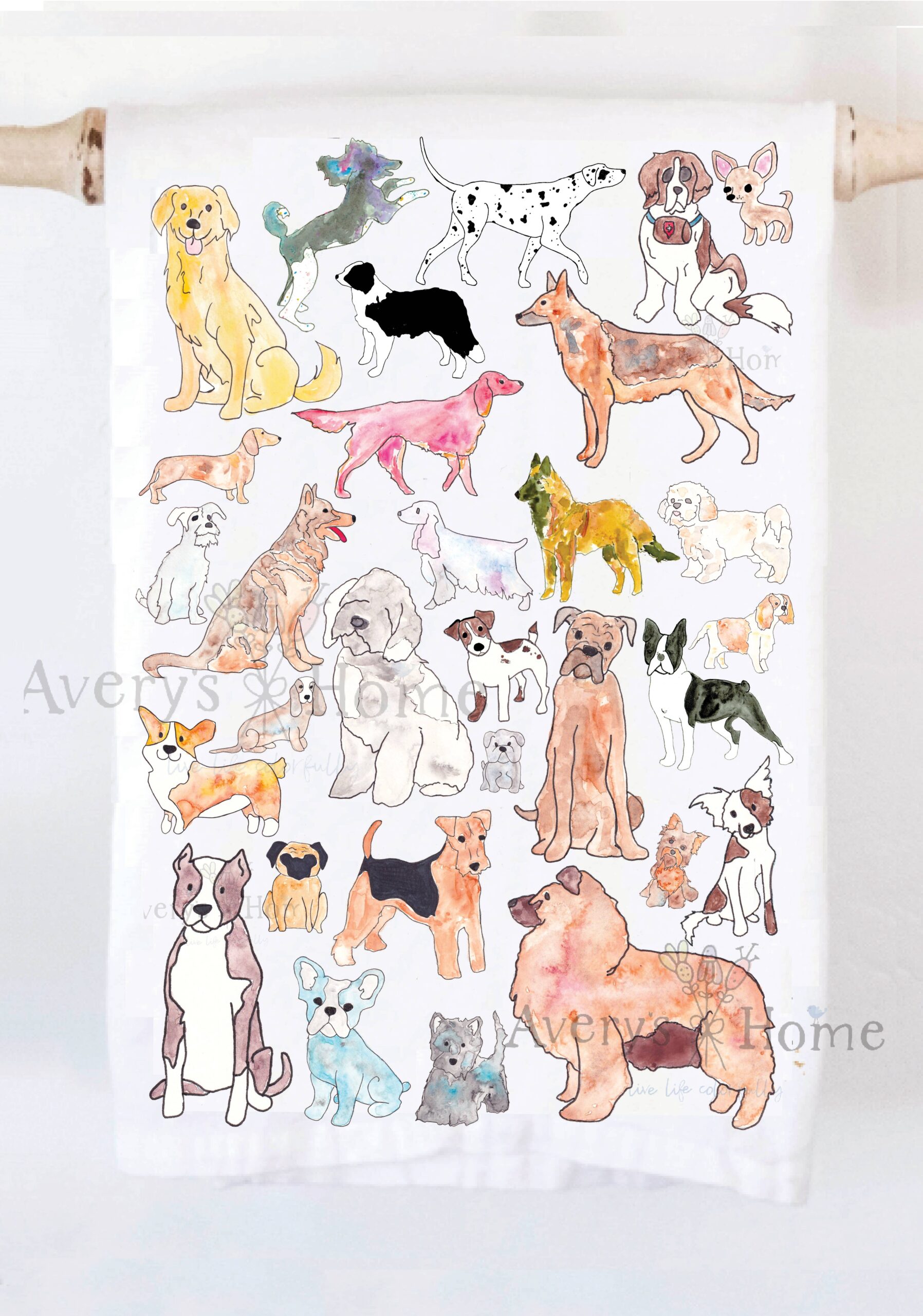 Avery's Home - Different Dog Breeds Kitchen Dish Towel