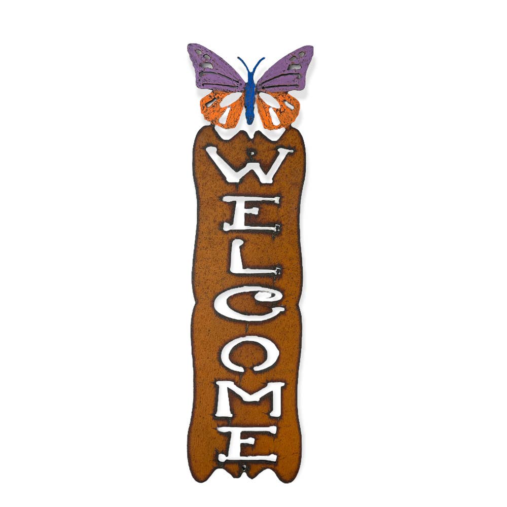 Whimsies - Butterfly welcome sign outdoor spring garden metal welcome