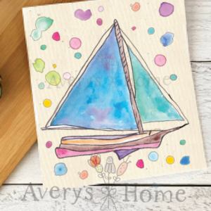 Avery’s Home – Blue Sailboat Ocean Beach Swedish Dishcloth
