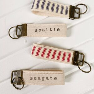Seagate Studio – Custom Town Name Text Canvas Key Fobs