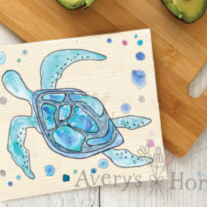 Avery’s Home – Ocean Blue Sea Turtle Swedish Dishcloth