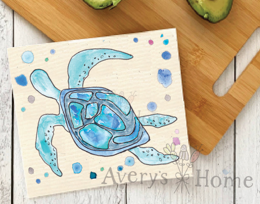 Avery's Home - Ocean Blue Sea Turtle Swedish Dishcloth