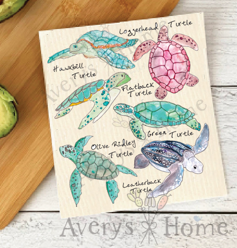 Avery's Home - Sea Turtle Breeds Ocean Eco Friendly Swedish Dish Towel