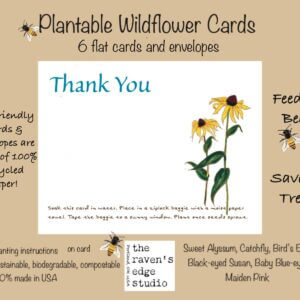 The Raven’s Edge Studio – Thank You Wildflower Seed Cards ~ Set of 6 Eco Cards, Blue