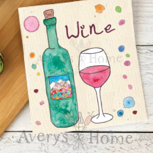 Avery’s Home – Wine Bottle & Wine Glass Swedish Dish Towel