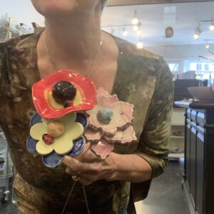 Colonial Folk Art LONG Stem Ceramic Flower