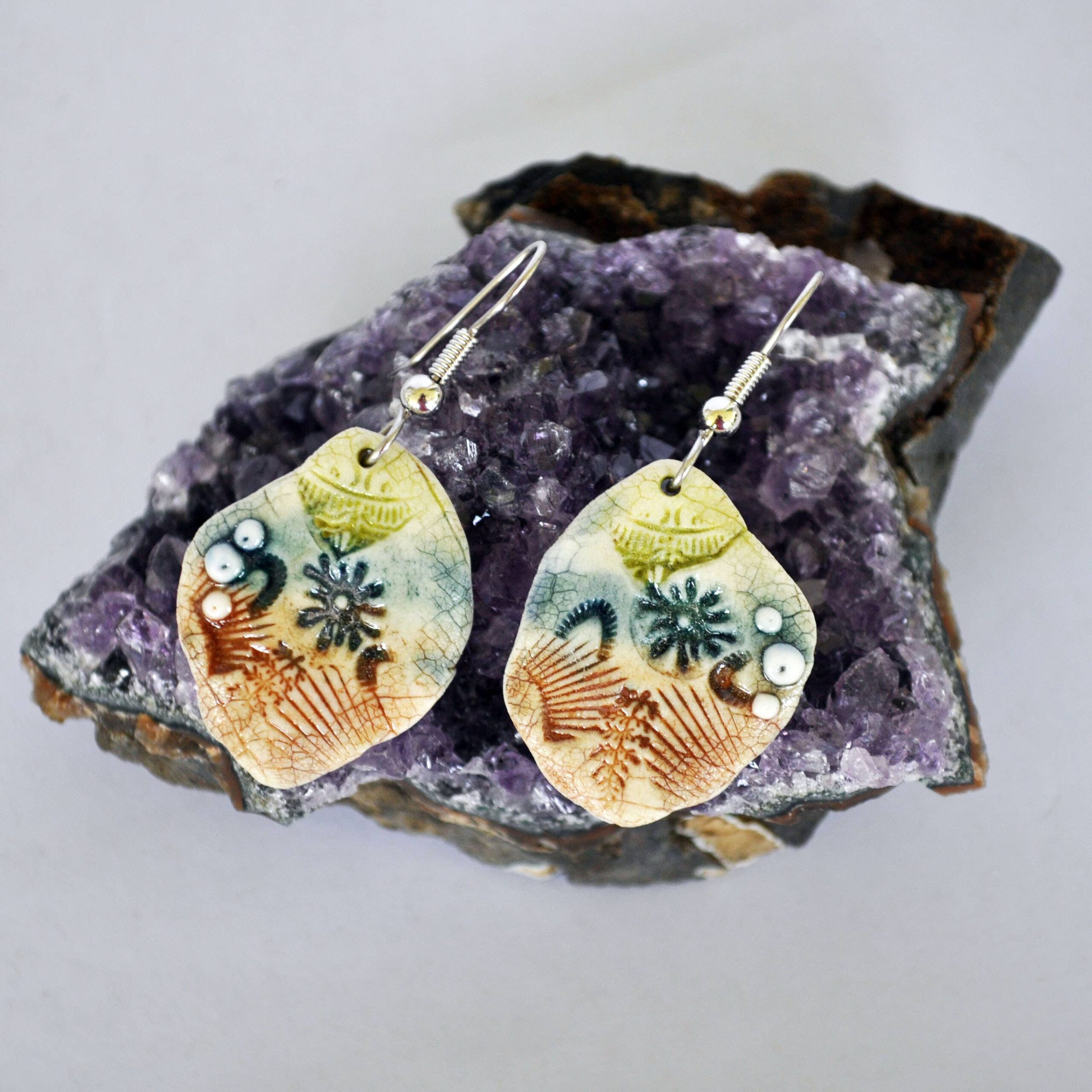 Clay Fossils - Handmade earrings, native, boho, nature, earth, intricate
