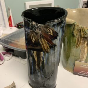 Shay Ceramics – Small Blue Vase w/ Feathers (1) (1)