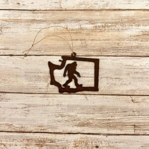 Universal Ironworks Inc – Washington State Outline Ornament with Bigfoot Yeti