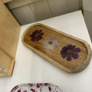 Wood Acrylic w/flowers Dish