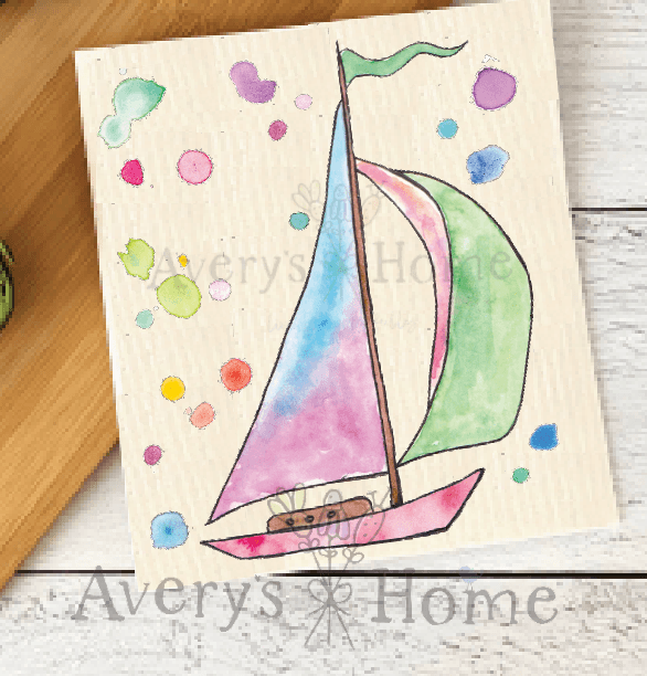 Avery's Home - Sailboat Ocean Beach Swedish Dish Towel