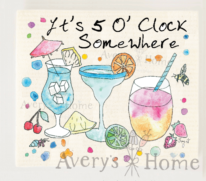 Avery's Home - It's 5 O' Clock Somewhere Summer Cocktails Swedish Dishcloth