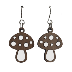 Woodcutts Inc. – Mushroom Twig Earring with Silver Foil Accent: Cherry