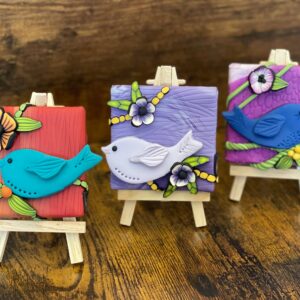 Kristen Sala Art Clay Studio – Polymer Clay Mini Canvas Art with Easel – Little Birds