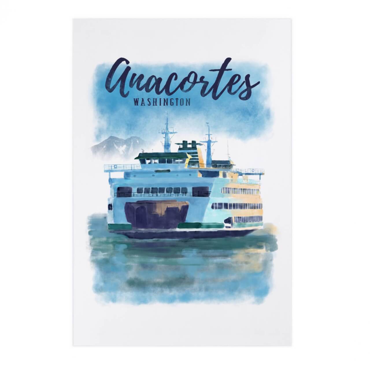 Lantern Press - PREMIUM POSTCARDS Anacortes, Washington, Ferry, Watercolor
