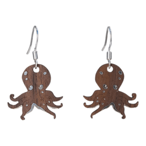 Woodcutts Inc. – Octopus Twig Earring with Silver Foil Accent: Cherry
