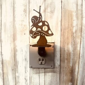 Mushroom w/Snail Rustic Metal Image Night Light Fungi