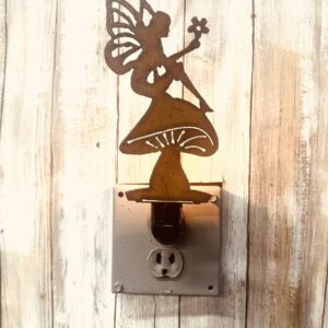 Mushroom w/Fairy Rustic Metal Image Night Light Fungi