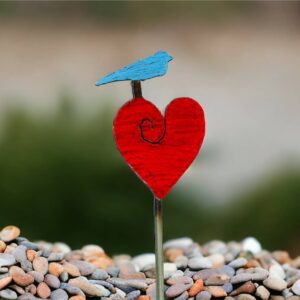 Whimsies – Heart Plant Stake Bird garden metal heart rustic metal sign